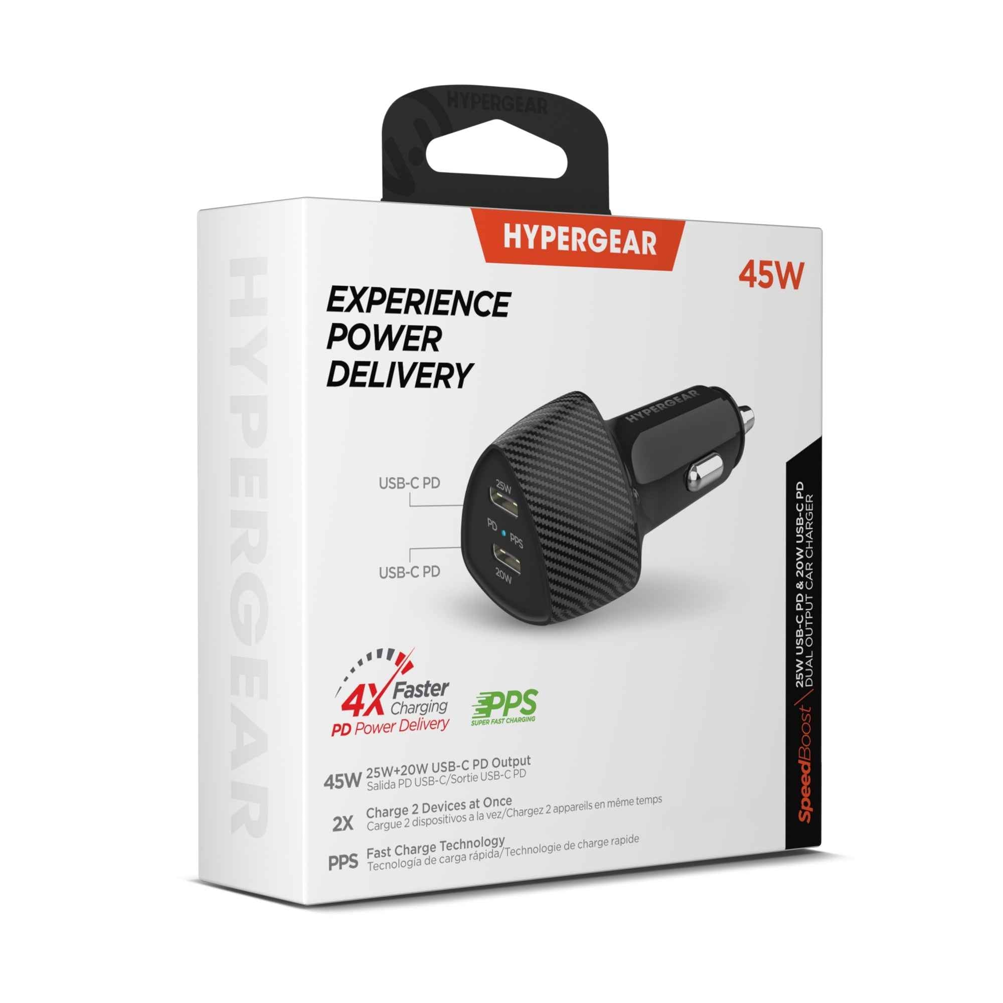 HyperGear SpeedBoost 45W PD Dual Output Car Charger for Multiple Devices