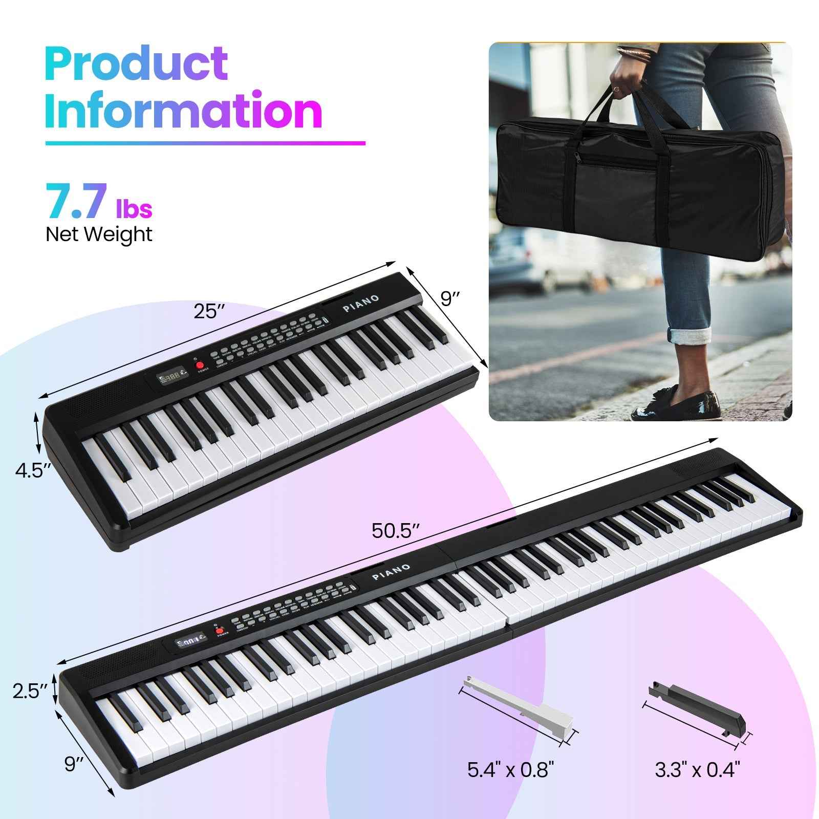 88 Key Foldable Electric Keyboard Piano with Wireless MIDI and Dual Speakers