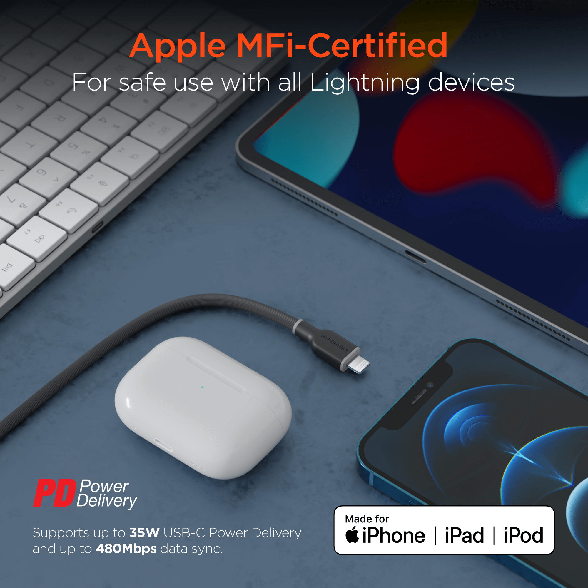 HyperGear Flexi PRO USB-C to Lightning Cable 10ft
