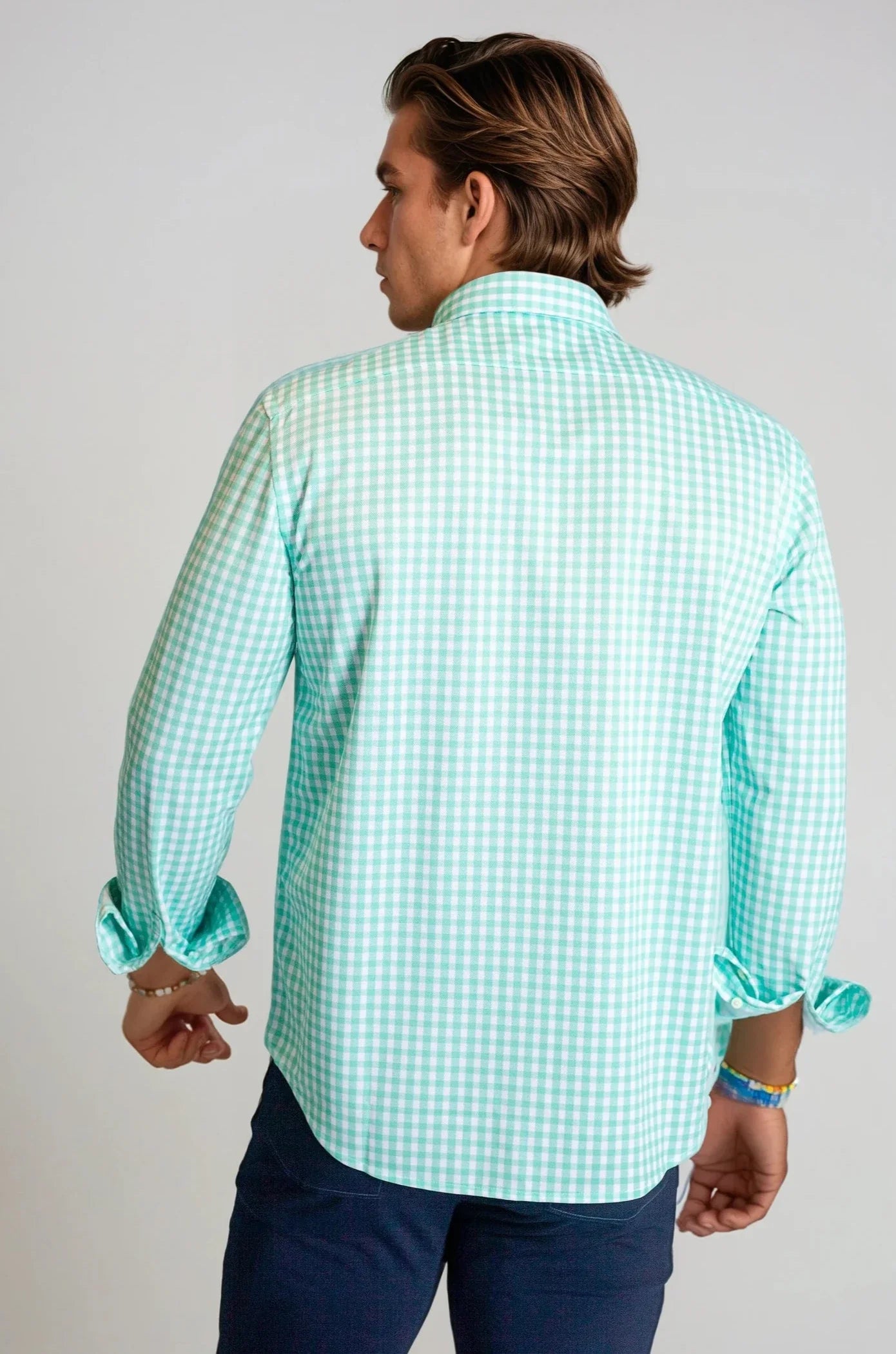 Mauro Long Sleeve Check Tech Shirt - Emerald