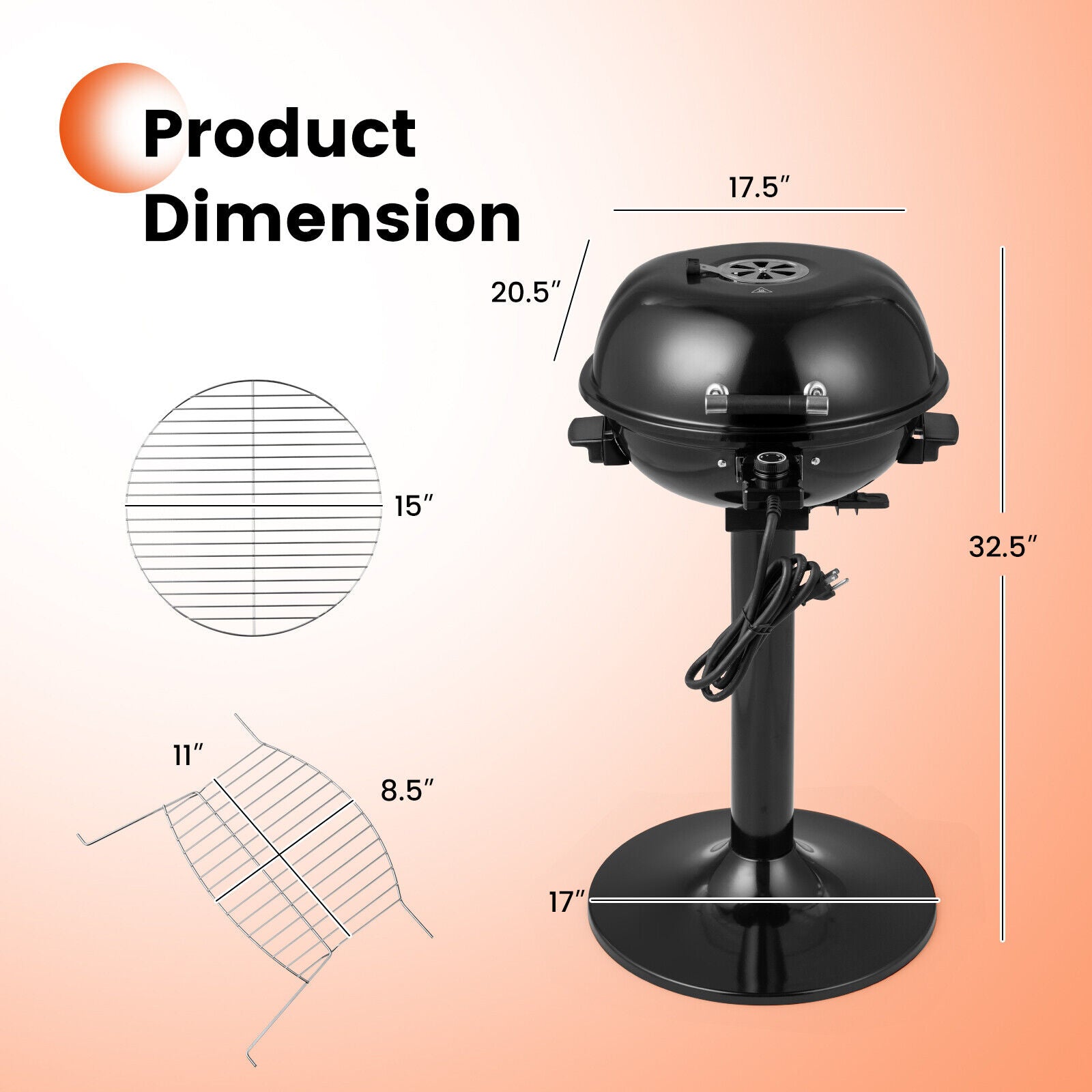 1600W Electric BBQ Grill with Removable Non-Stick Plate