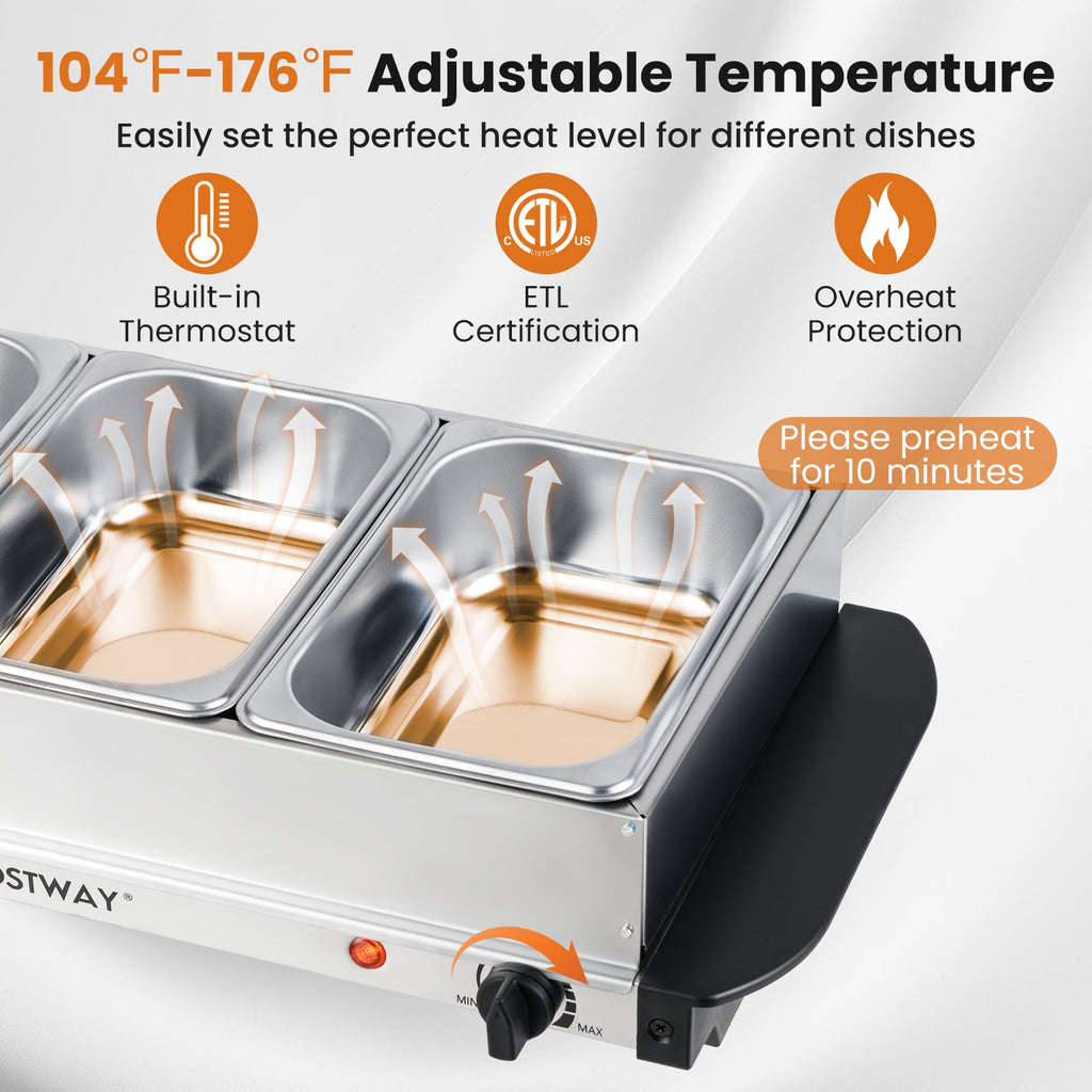 Electric Buffet Server & Food Warmer with 3 Removable Trays