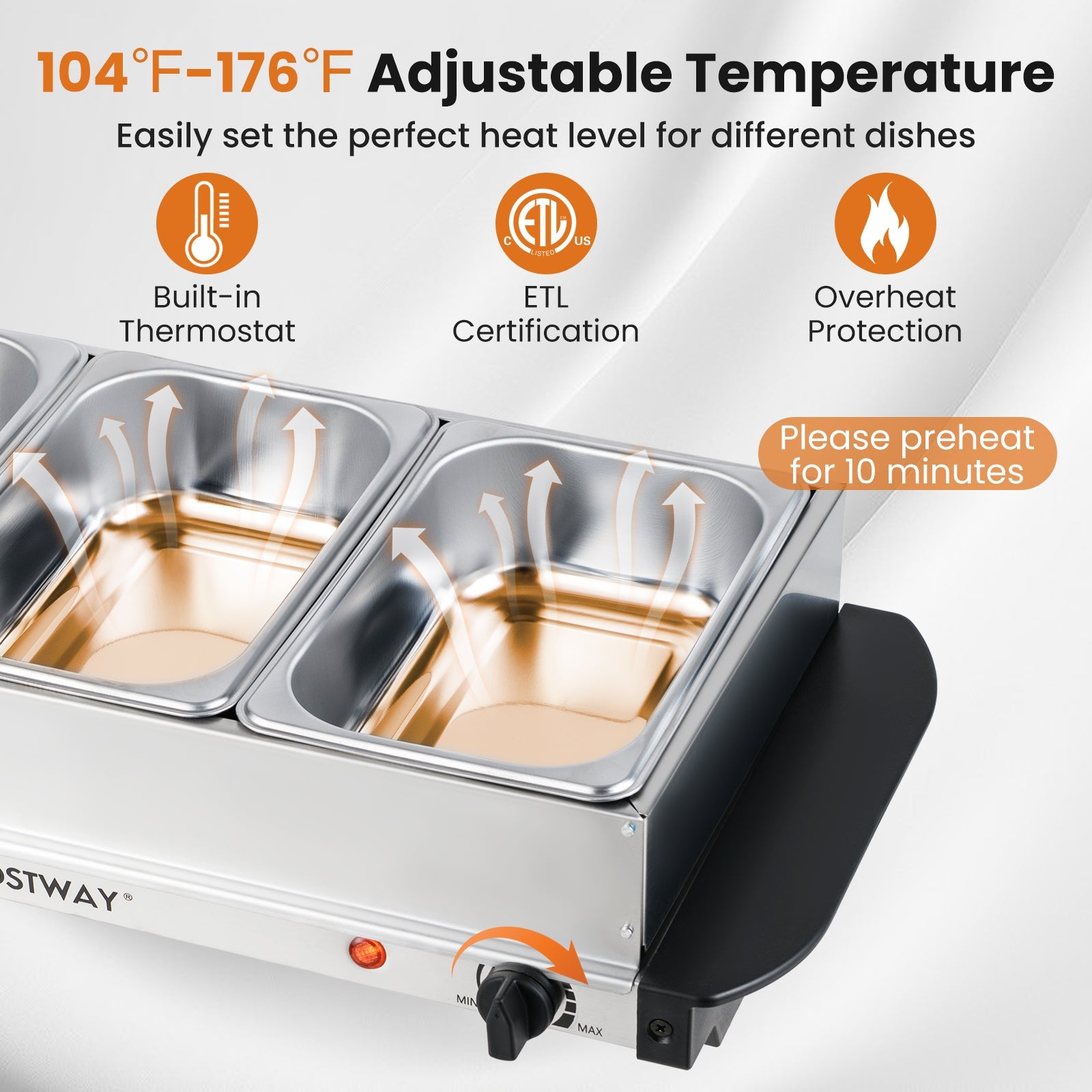 Electric Buffet Server & Food Warmer with 3 Removable Trays