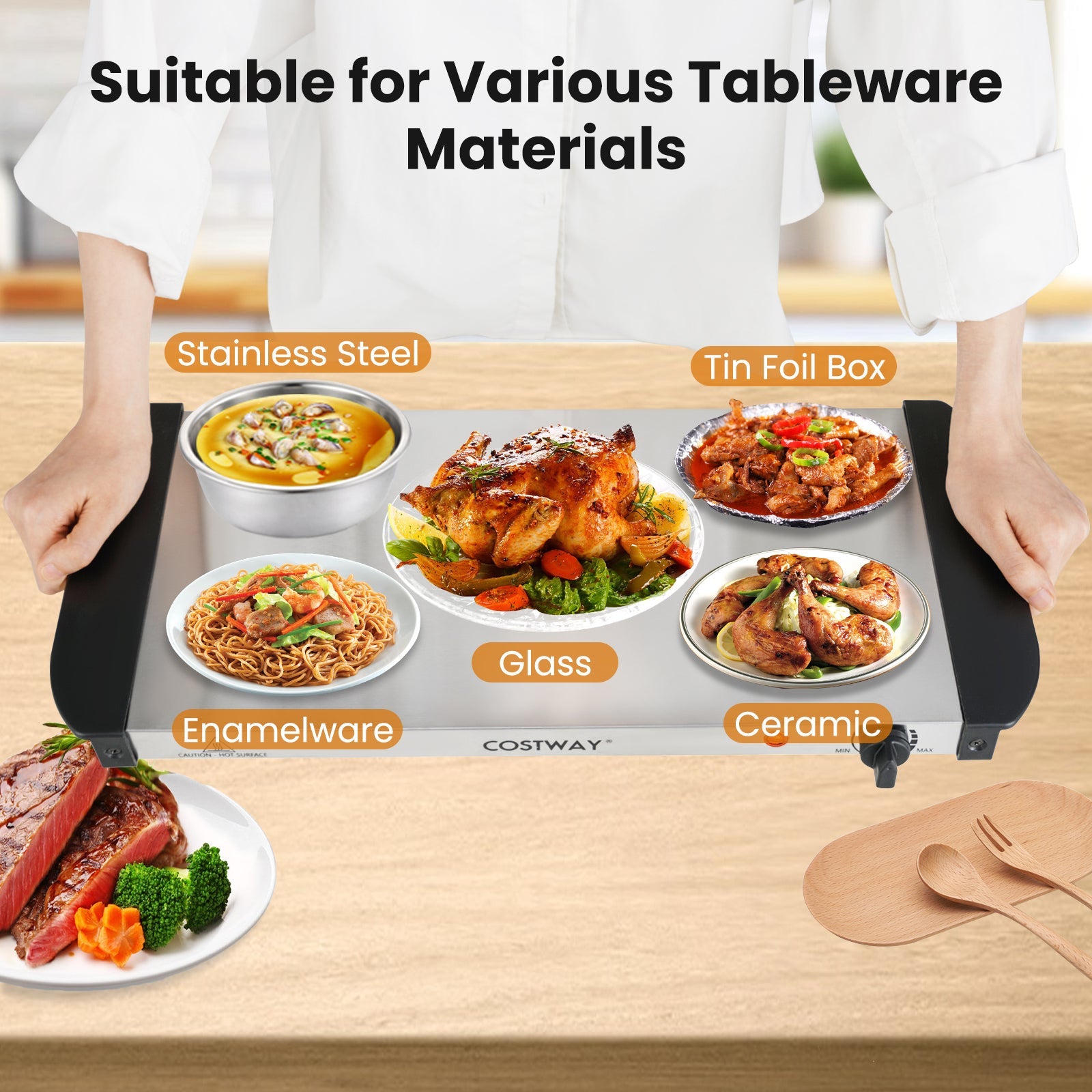 Electric Buffet Server & Food Warmer with 3 Removable Trays