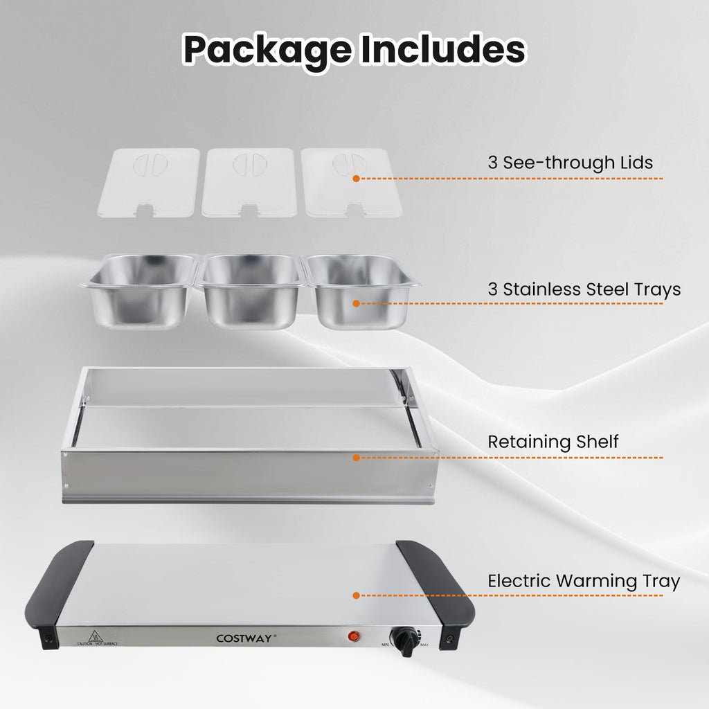 Electric Buffet Server & Food Warmer with 3 Removable Trays