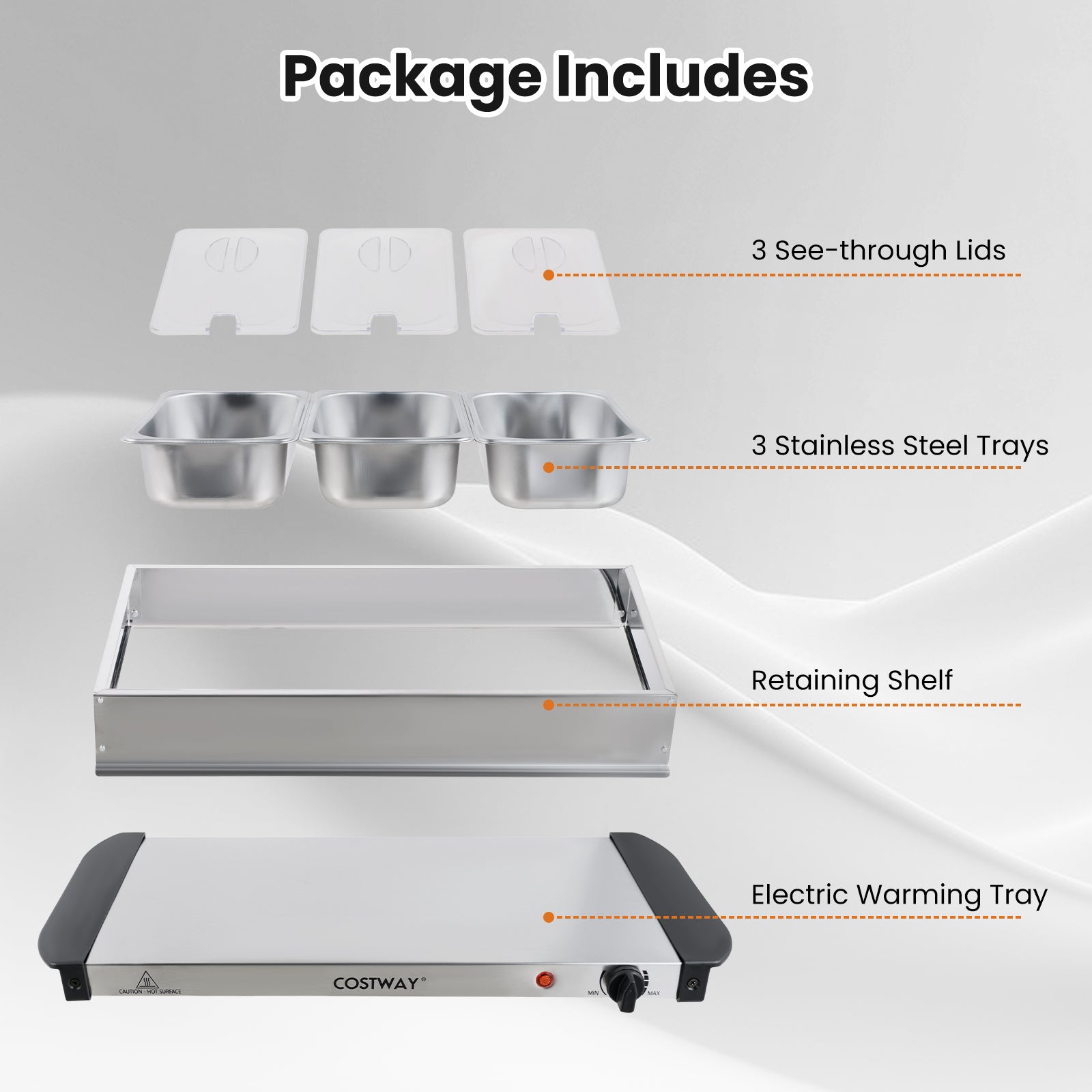 Electric Buffet Server & Food Warmer with 3 Removable Trays