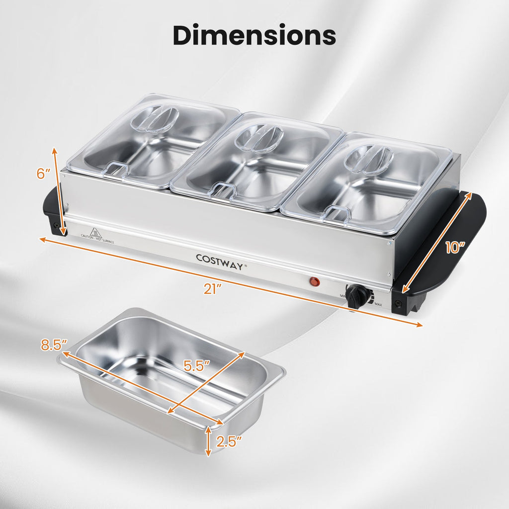 Electric Buffet Server & Food Warmer with 3 Removable Trays