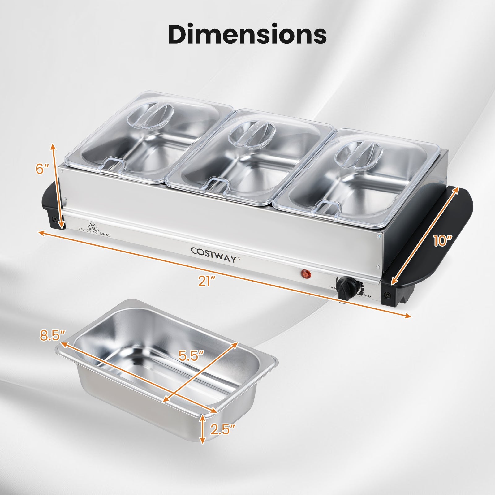 Electric Buffet Server & Food Warmer with 3 Removable Trays
