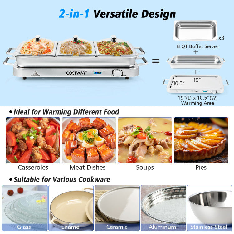 2-in-1 Electric Warming Tray with Temperature Control