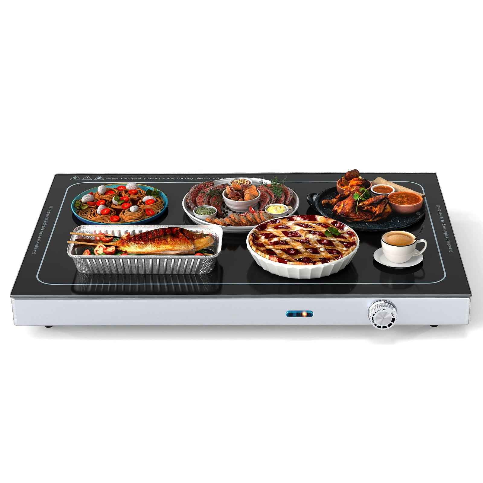 Electric Warming Tray with Adjustable Temperature – Tempered Glass