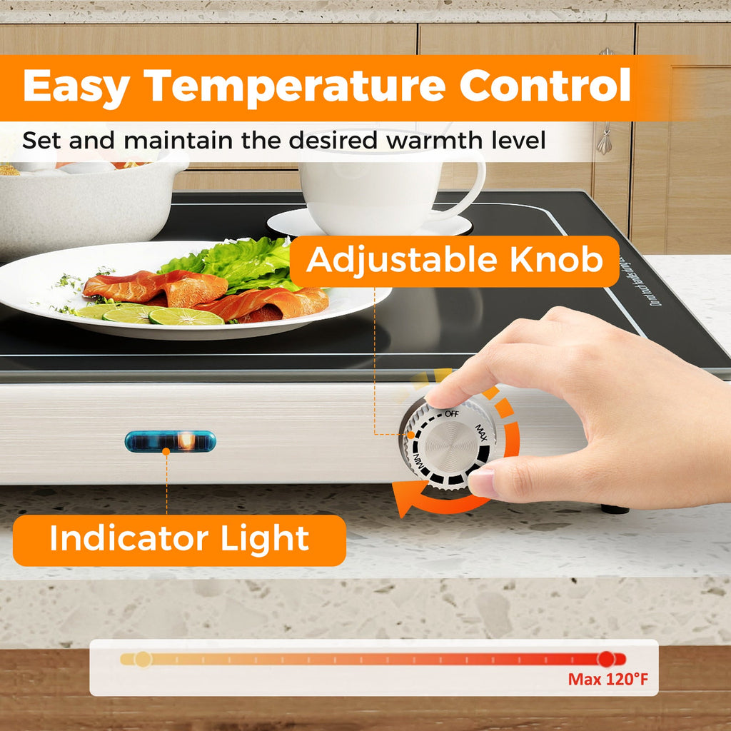 Electric Warming Tray with Adjustable Temperature – Tempered Glass