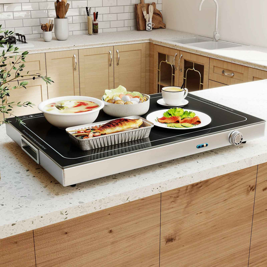 Electric Warming Tray with Adjustable Temperature – Tempered Glass