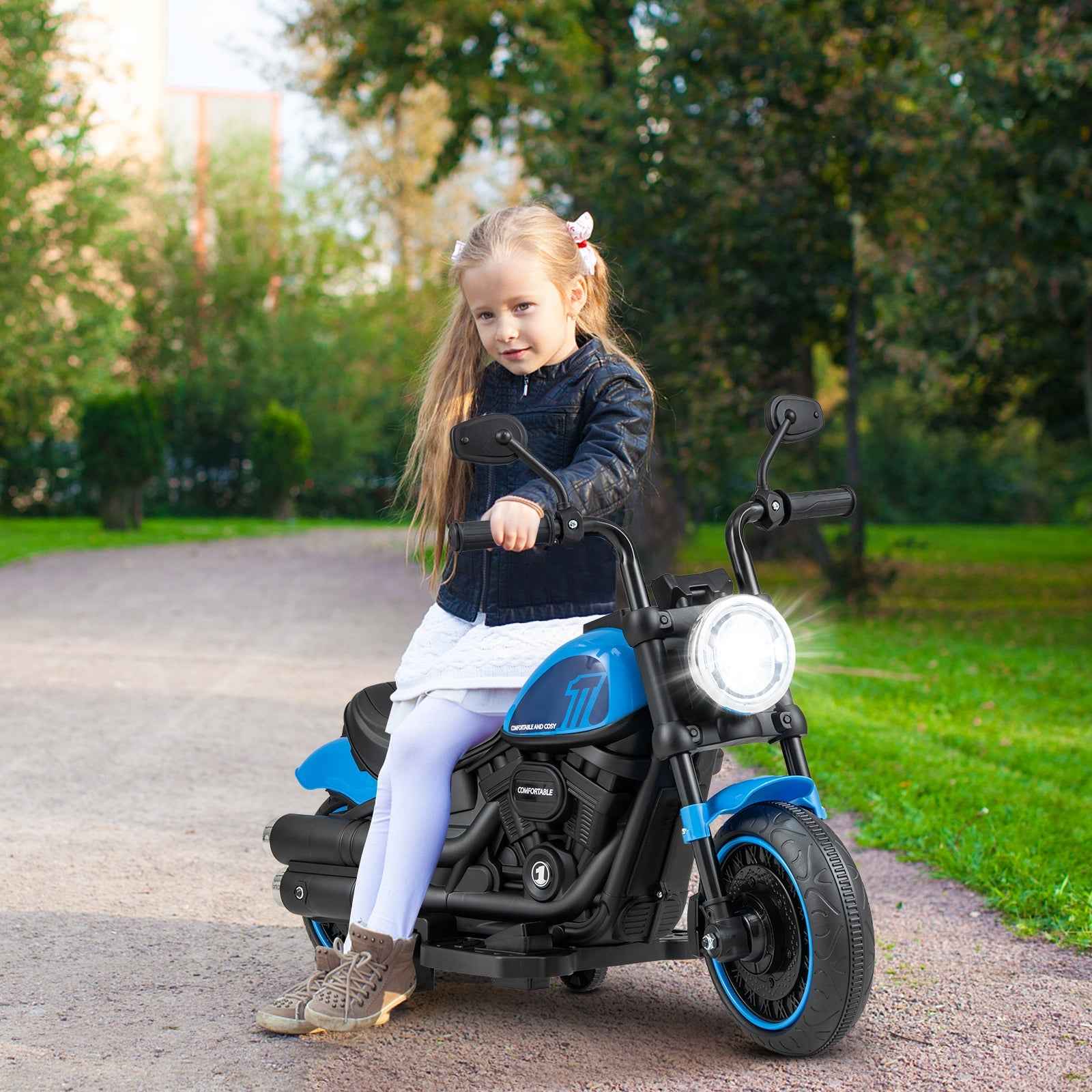 Kids Electric Motorcycle with Training Wheels & LED Headlights