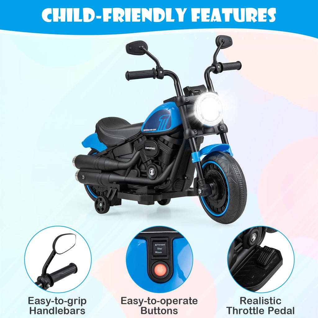 Kids Electric Motorcycle with Training Wheels & LED Headlights