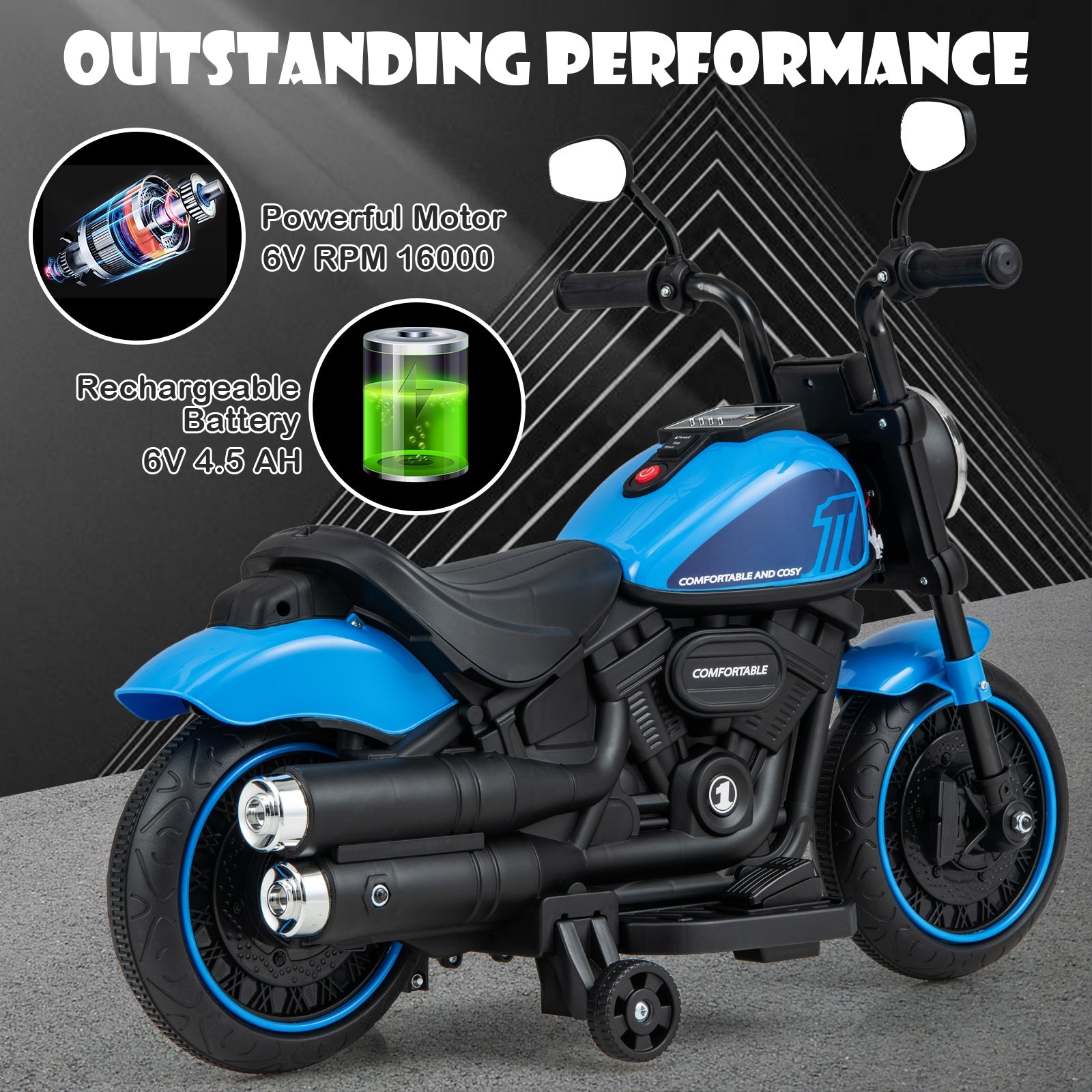 Kids Electric Motorcycle with Training Wheels & LED Headlights