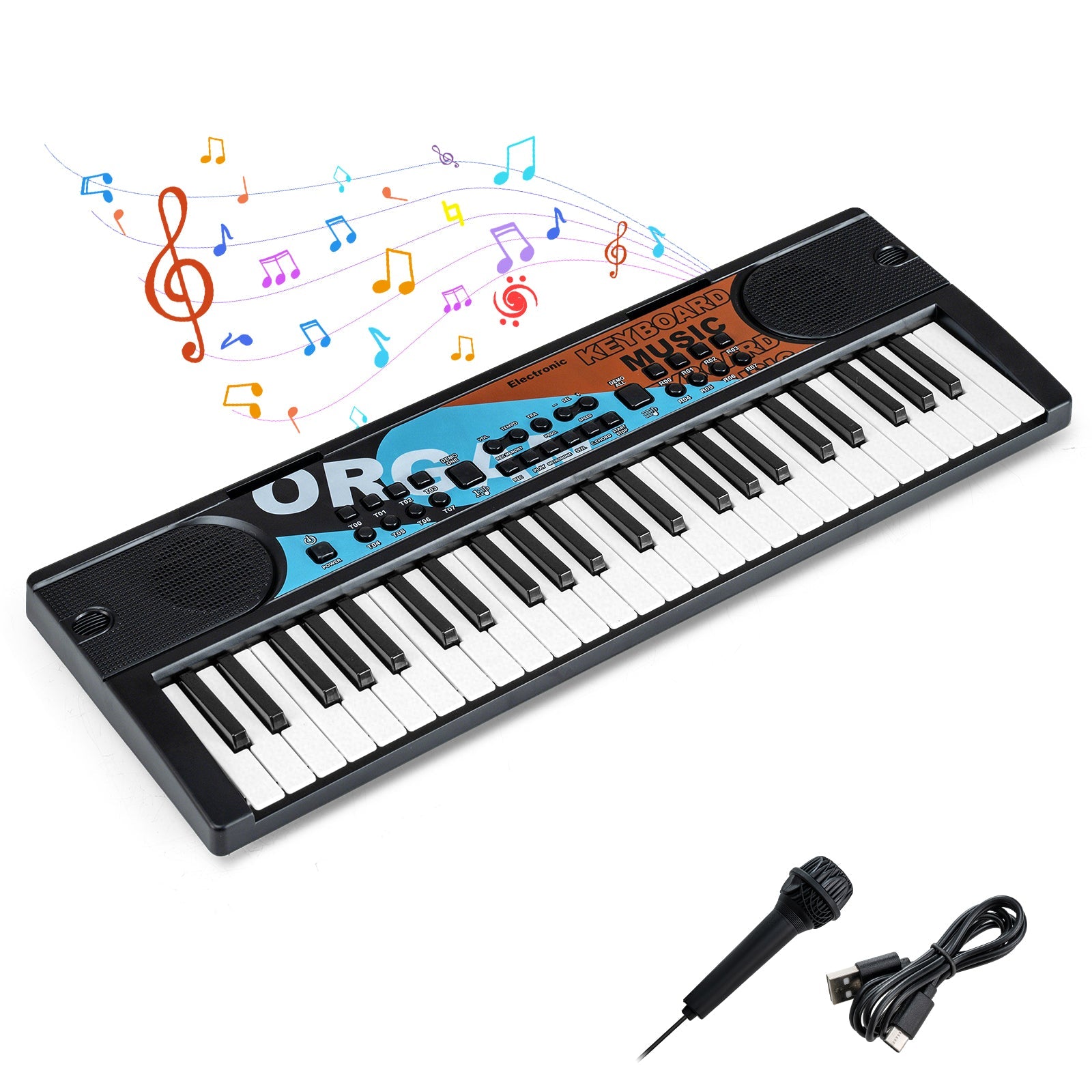 Keyboard with microphone and cable on a white background