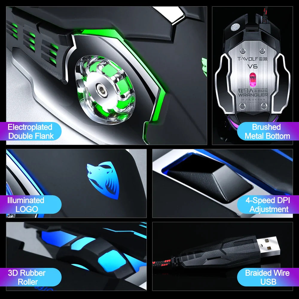 Pro Gaming Mouse 8D 3200DPI Adjustable Wired LED USB