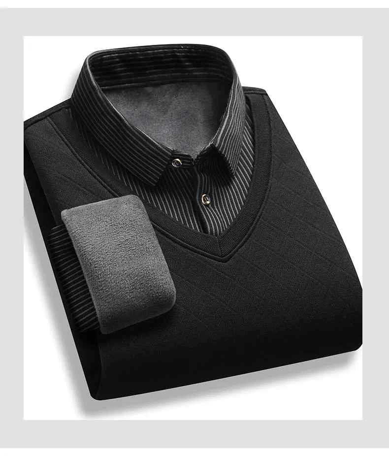 Retro Winter Pullovers Men Polo Neck Sweaters Fashion Striped Fleece Lined Polo Shirt Jumper Thick Knitting Sweaters