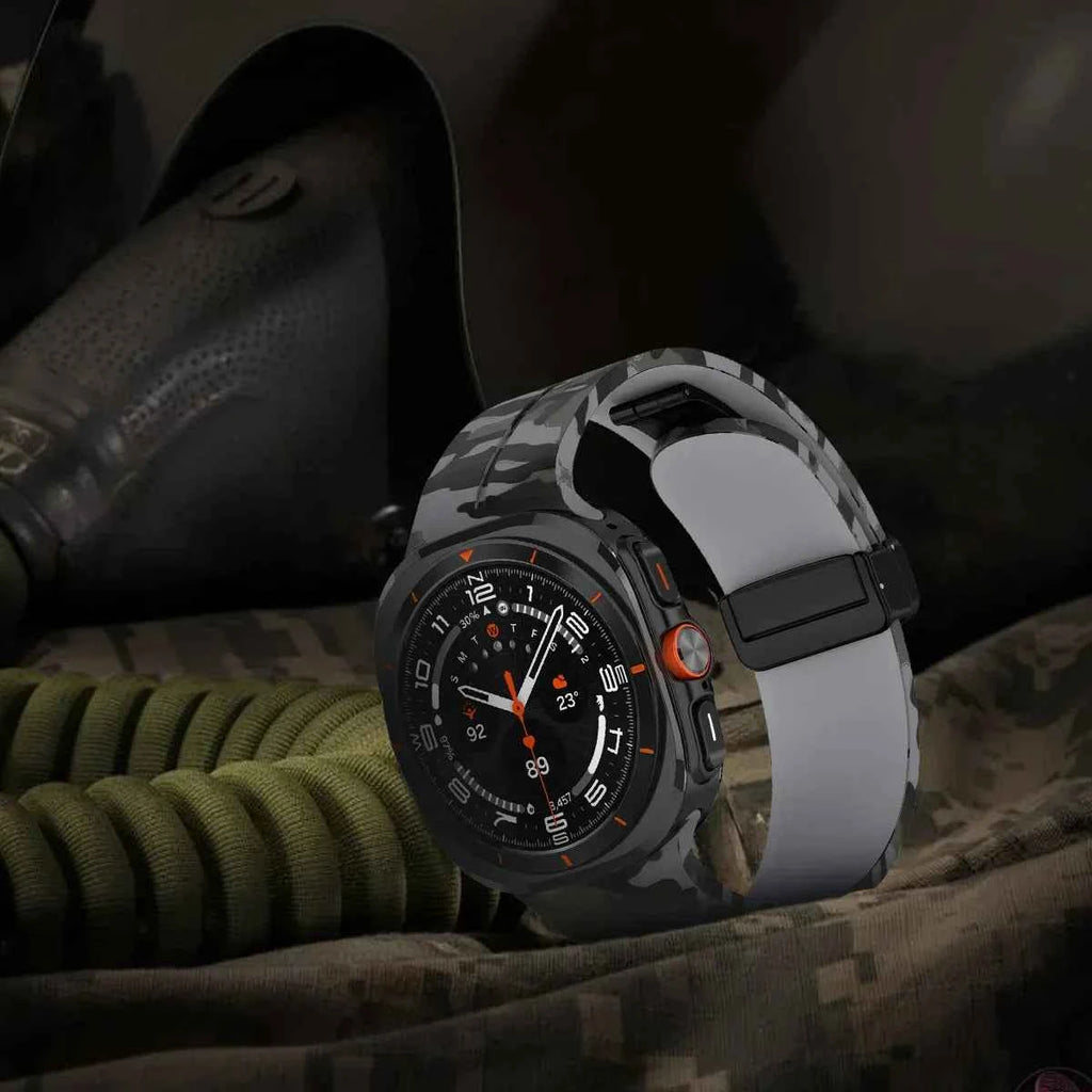 Camouflage Band for Samsung Galaxy Watch Ultra 47mm Silicone Magnetic Bracelet for Galaxy Watch 7 Ultra Replacement Watchband