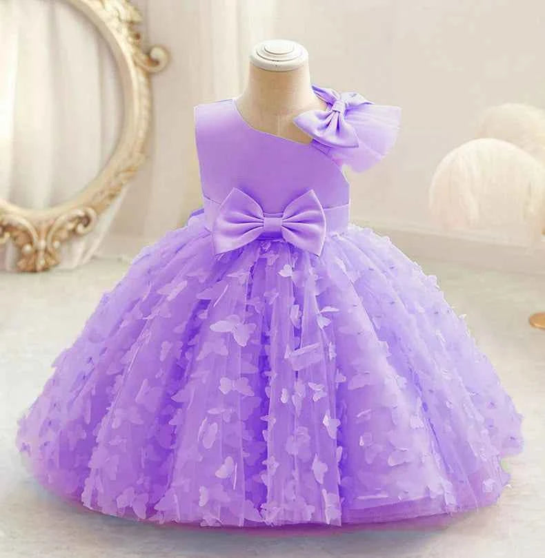 Butterfly Baby Girls White Baptism Party Dress Infant Bow Dresses