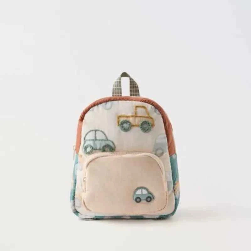 New Stylecartooncar Pattern Embroidered Children's Backpack Fashionable and Versatile Kindergarten School Bag for Boys and Girls