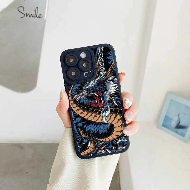 Fashion Chinese Vintage Dragon Phone Case For iPhone 13 12 11 14 Pro Max 14 Plus 7 8 Plus SE2020 XS XR X Soft Silicon Back Cover