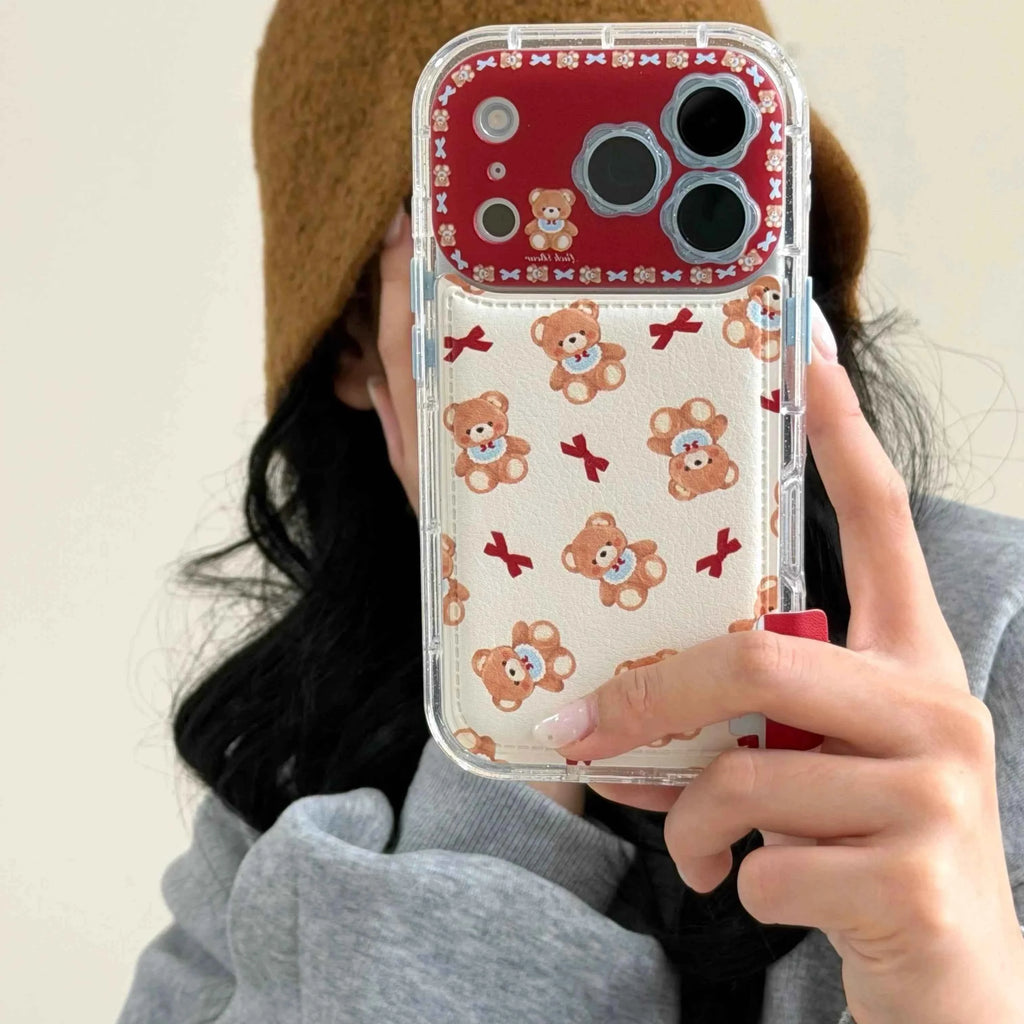 Cute Bow Bear Phone Case for iPhone 17, 17 Pro, 17 Pro Max, 16, 15, 14, 13 Pro Max Shockproof Phone Case with Lanyard