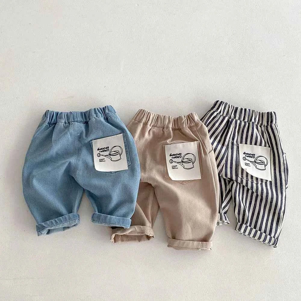 Kids Tapped Casual Striped Pants 0-5T Girls Boys Fashion Stripe Trousers Children Solid Denim Jeans Britches
