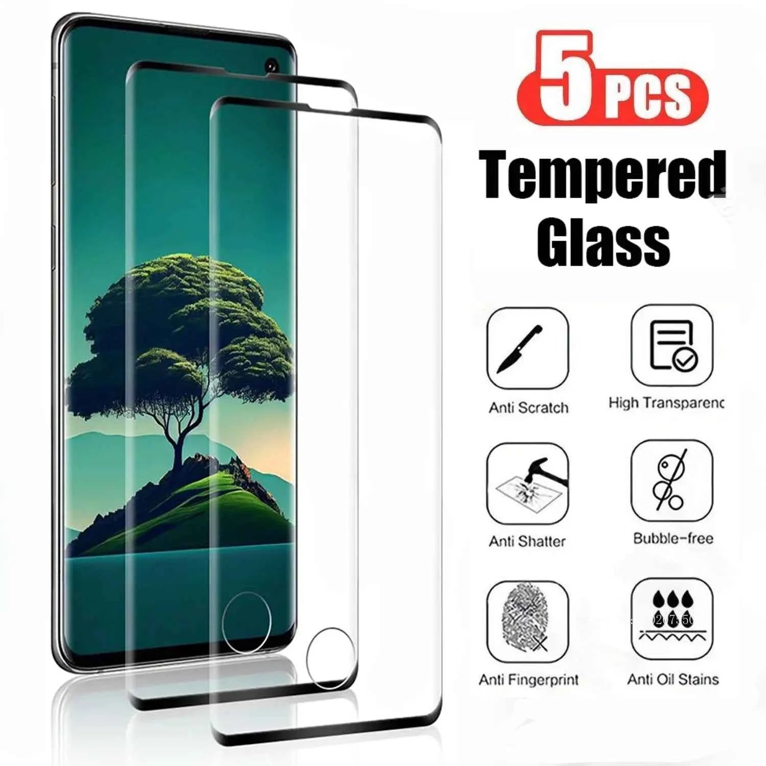 5Pcs Curved Screen Protector For Samsung Galaxy S21 S22 S23 S24 S20 Ultra 5G Tempered Glass For Samsung Note 10 20 S10 S9 Plus