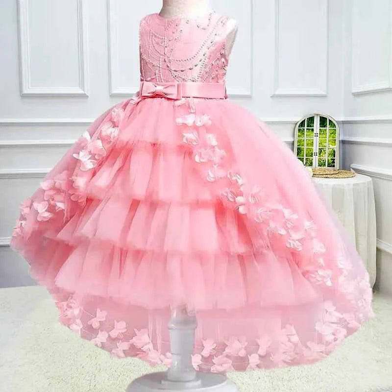 New Year Christmas Party Embroidered Sticker Tailcoat Flower Girl Part Dress