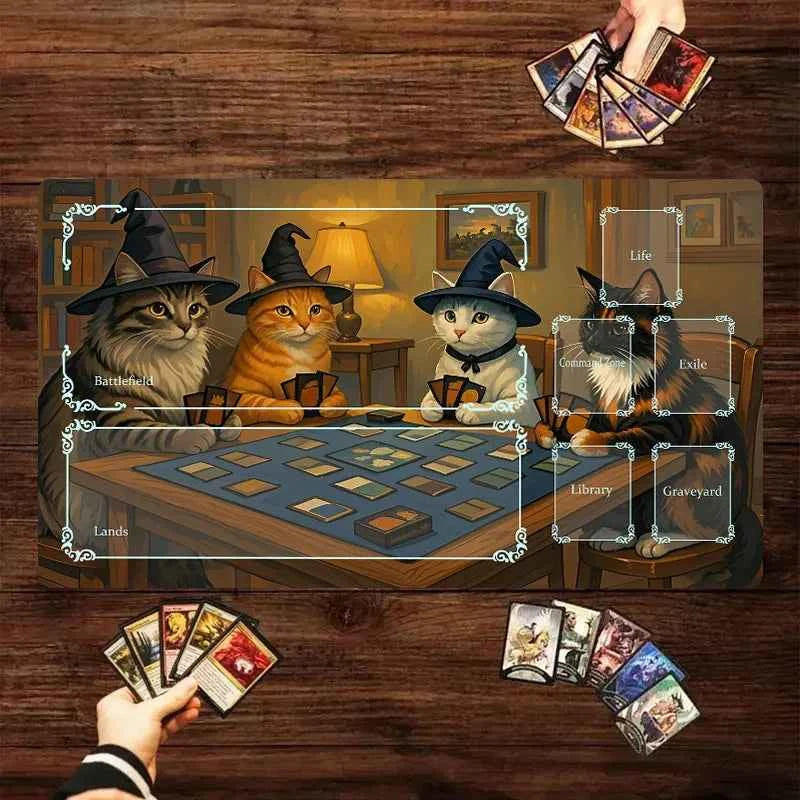 Cat Wizard Design Mouse Pad Card Game Mat Large Szie Computer Offices Mousepad XXL Anti-slip for Card Trading Cards Desk Mats