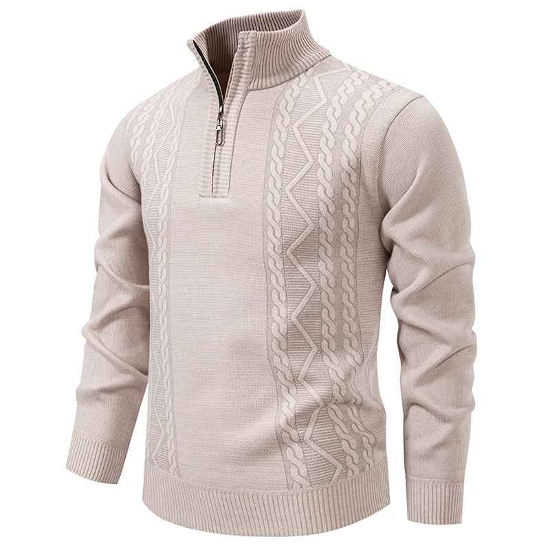 Winter Fleece-Lined Stand Collar Half-Zip Pullover Knitted Sweater for Men,Multi-Color Versatile Casual  Men's Knit Sweater