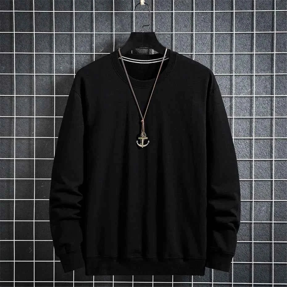 Aflczyu Men’s Tatting Sweatshirt - O-Neck, Full Sleeve, Solid Pattern, Regular Fit, Casual Style, Standard Thickness, Spring & Autumn Wear