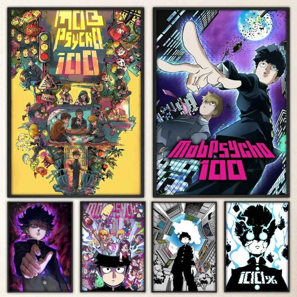 Anime Mob Psycho 100  Poster Fancy Wall Sticker for Living Room Bar Vintage Decorative Painting Middle
