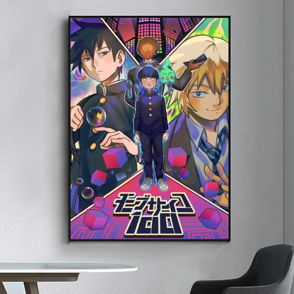 Anime Mob Psycho 100  Poster Fancy Wall Sticker for Living Room Bar Vintage Decorative Painting Middle