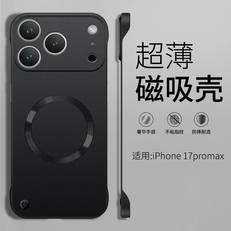 For Iphone 17 Pro Max Metallic Paint Frameless Ultra Thin Hard PC Case for Iphone 17 Air 17Pro Magnetic Magsafe Protect Cover