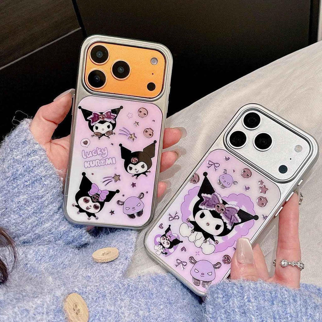 Cute Kuromi Electroplated Phone case for iPhone 17 Pro 14 16 15 Pro Max Fundas Cartoon Cases 16 Max Shockproof Protective Cover