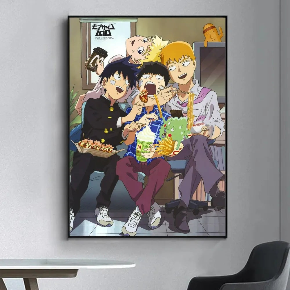 Anime Mob Psycho 100  Poster Fancy Wall Sticker for Living Room Bar Vintage Decorative Painting Middle