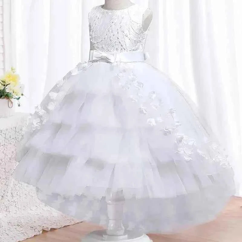 New Year Christmas Party Embroidered Sticker Tailcoat Flower Girl Part Dress
