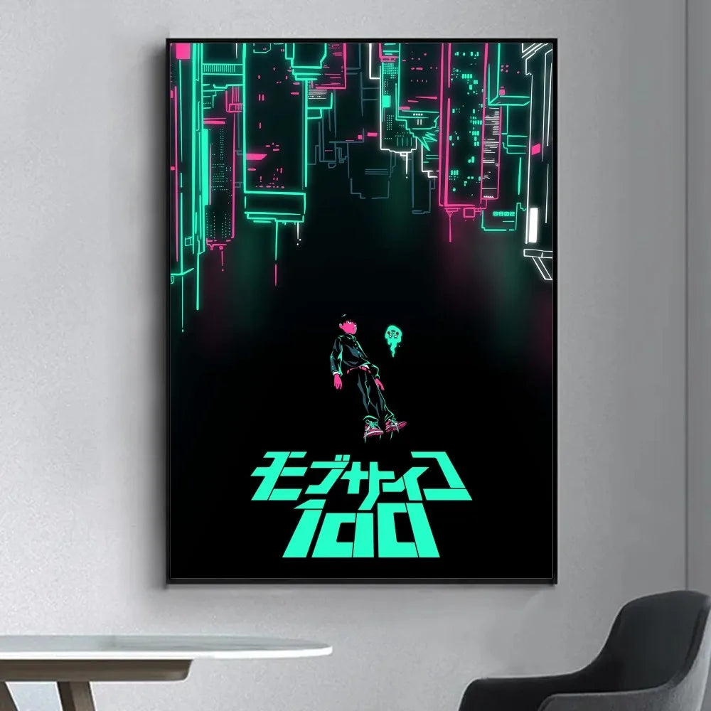 Anime Mob Psycho 100  Poster Fancy Wall Sticker for Living Room Bar Vintage Decorative Painting Middle