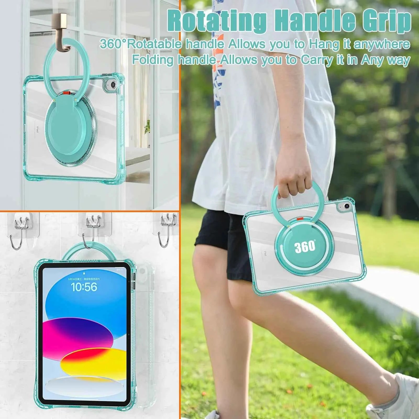 Handheld Case for iPad 10th Generation 10.9 Kids Cover iPad 2022 A2696 A2757/A2777 Swivel Stand Shockproof Protective Funda Capa
