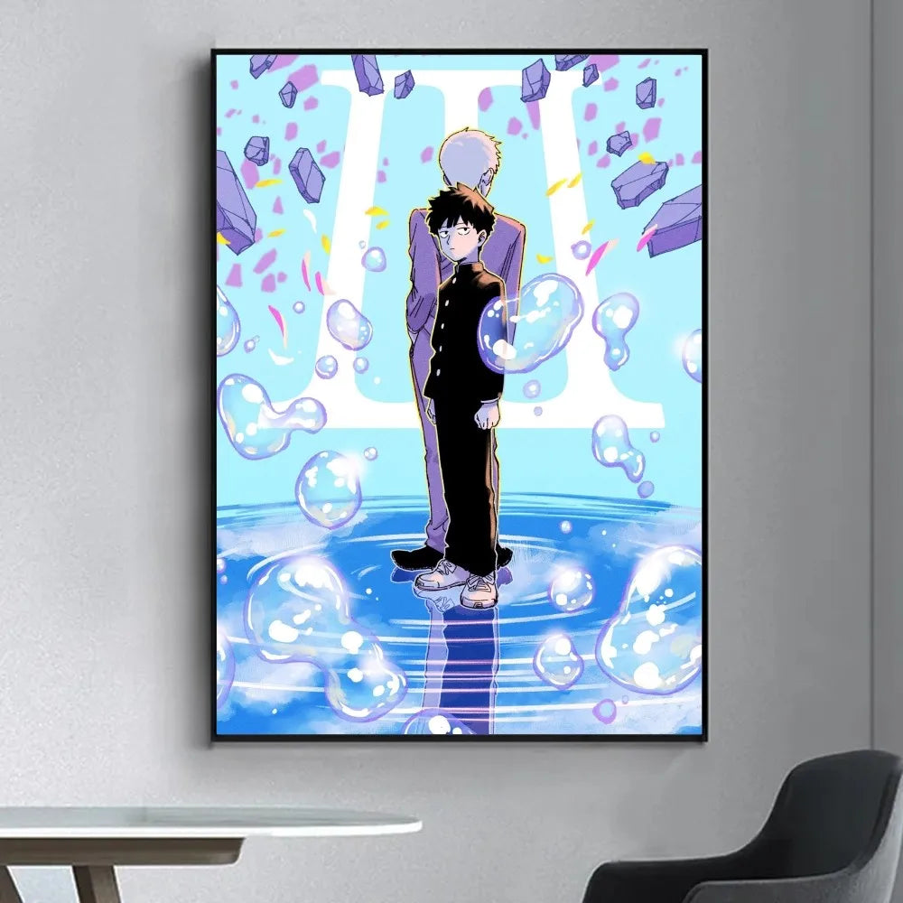 Anime Mob Psycho 100  Poster Fancy Wall Sticker for Living Room Bar Vintage Decorative Painting Middle