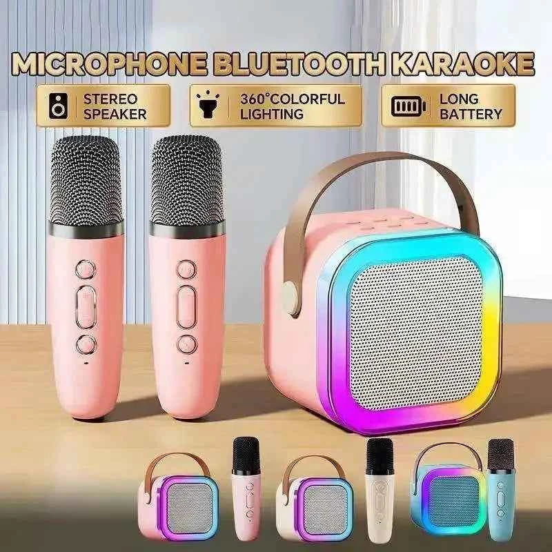K12 Wireless Bluetooth Speaker Multifunction with 2 Microphone RGB Portable Music Player Karaoke Machine for Child Home Gift
