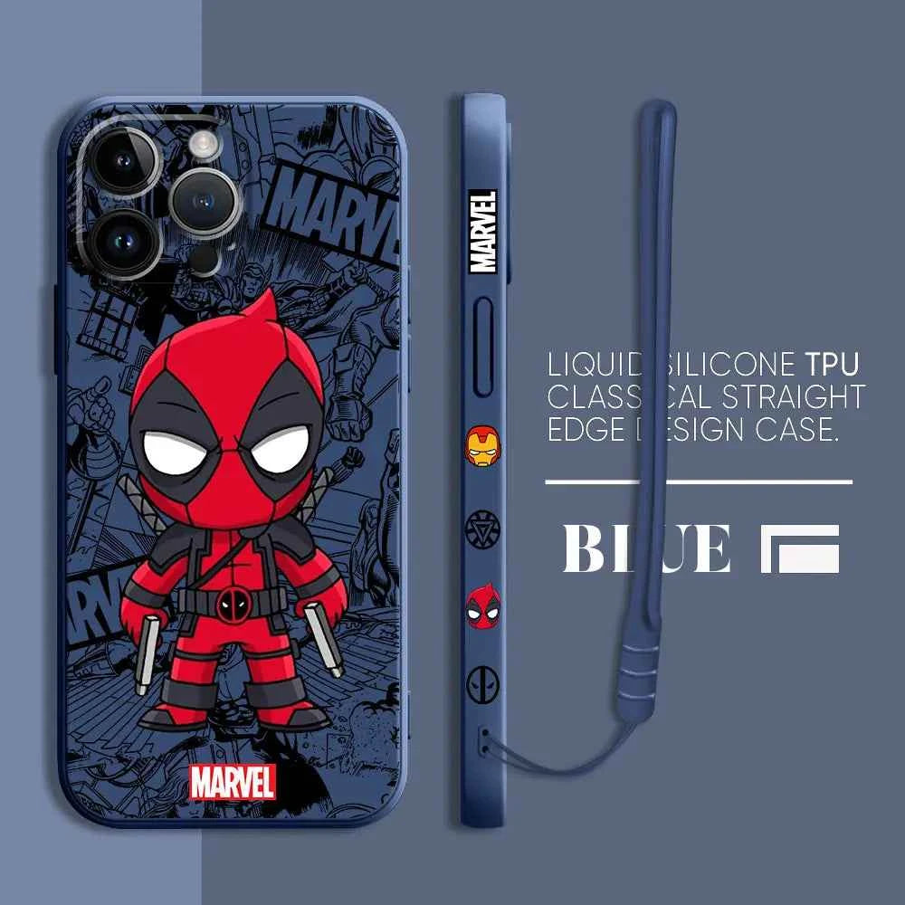 Cartoon Marvel Ironman Deadpool Case for iPhone 12 11 15 Plus X 7 8 13 Mini XR 14 Pro Max SE XS Soft Luxury Cover