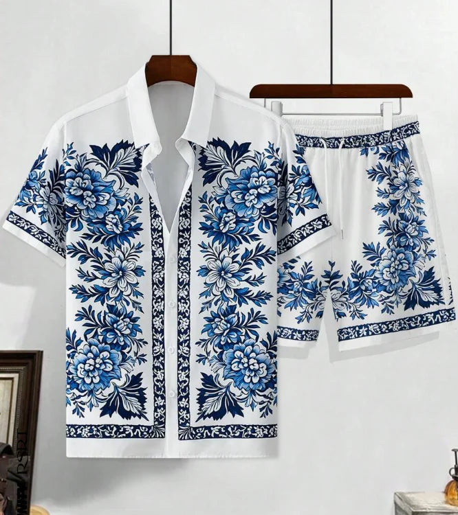 Hawaiian resort wear men beach shorts set