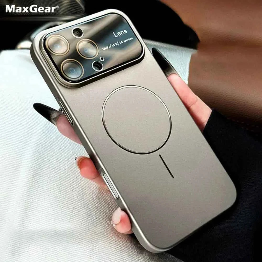 Luxury Large Glass Window for Magsafe Case For iPhone 16 15 14 Pro Max 16Promax 16Pro Plating Magnectic Wireless Charging Cover