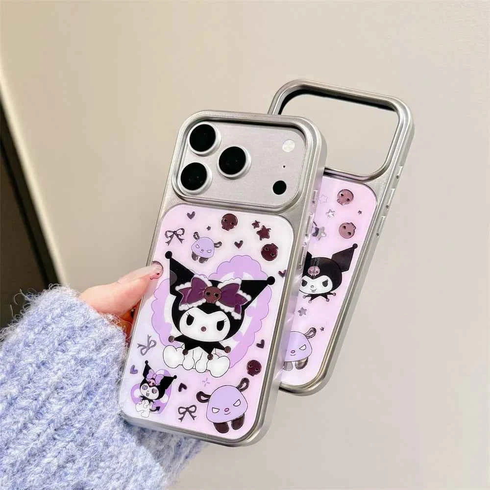 Cute Kuromi Electroplated Phone case for iPhone 17 Pro 14 16 15 Pro Max Fundas Cartoon Cases 16 Max Shockproof Protective Cover