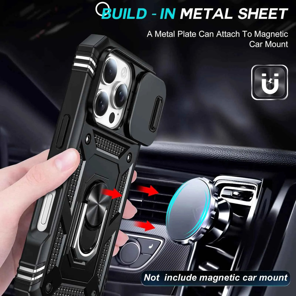 Case For iPhone 16 15 14 13 12 11 Pro XS Max XR Plus Camera Slide Military Grade Armor Protection 360 Degree Rotate Armor Cover
