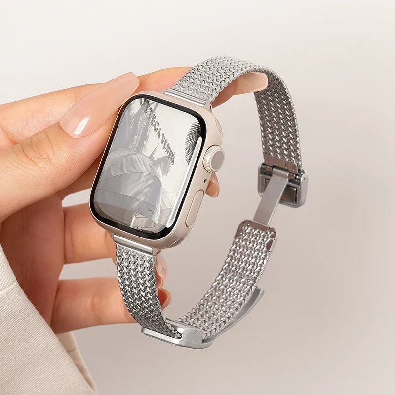 Women Metal Strap for Apple Watch Band 9 8 Ultra 49mm 7 SE 6 5 41mm 45mm 42mm 44/40/38mm Lady Gold Slim Magnetic iWatch Bracelet