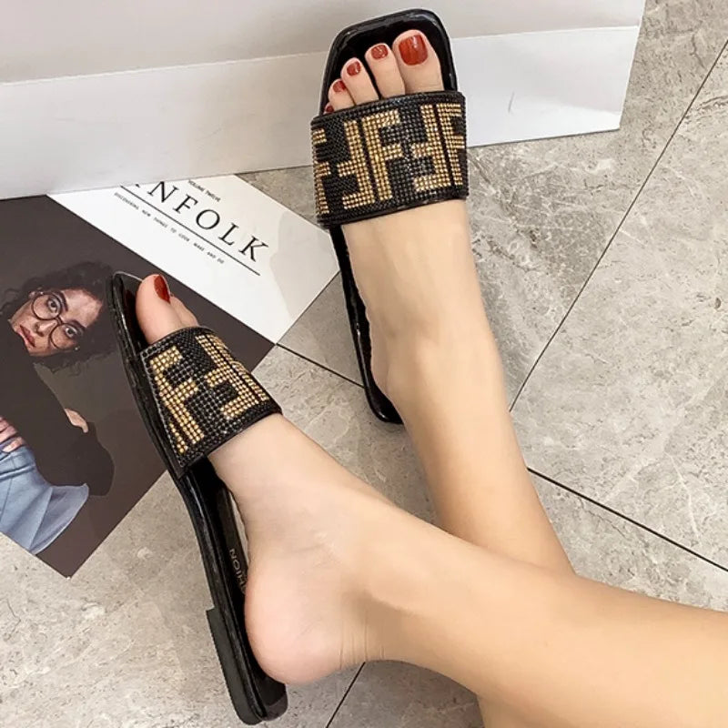 2024 Summer New Fashion Square Toe Ladies Slippers